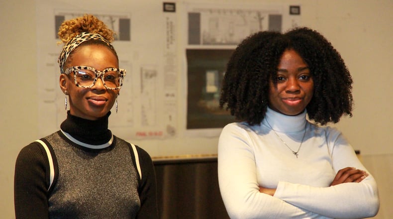 Asha Basha Duniani (left), who plays Mina, and understudy Cymiah Alexander on the first day of rehearsals for "Furlough’s Paradise." The world premiere drama will be presented on the Alliance Theatre's Hertz Stage from Jan. 31 through March 4.