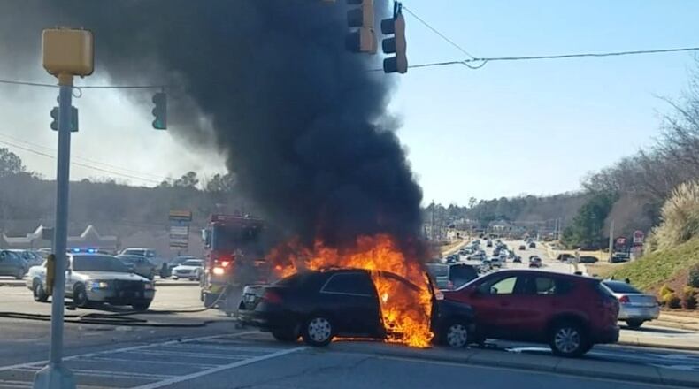 Police are searching for the driver who caused this fiery wreck in Henry County.