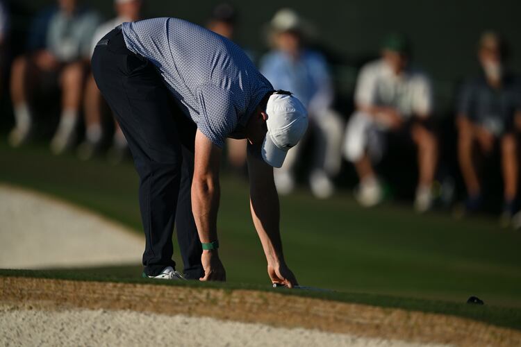 Rory McIlroy reacts to bogey on 17th hole during third round of the Masters, at Augusta National Golf Club, Saturday, April 11, 2026, in Augusta, GA (Hyosub Shin/AJC)
