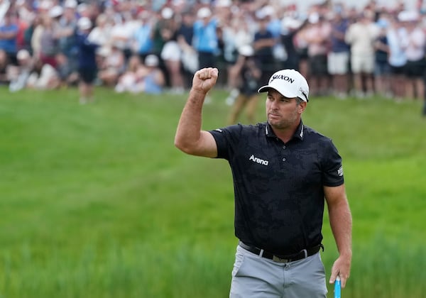 Ryan Fox celebrates after winning the Canadian Open golf tournament on the fourth playoff hole in Caledon, Ontario, Sunday, June 8, 2025. (Frank Gunn/The Canadian Press via AP)