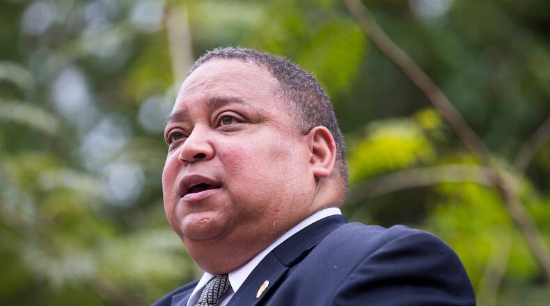 Atlanta City Councilman Michael Julian Bond speaks during a groundbreaking ceremony for the new Westside Park at the Bellwood Quarry in Atlanta on Sept. 6, 2018 (ALYSSA POINTER/ALYSSA.POINTER@AJC.COM)
