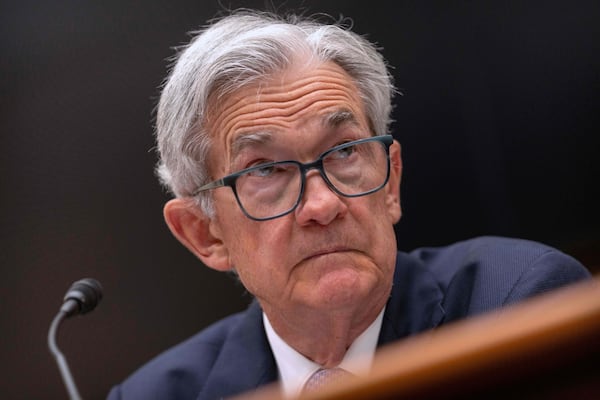 Federal Reserve Board Chairman Jerome Powell listens during a hearing of the House Committee on Financial Services on Capitol Hill, Tuesday, June 24, 2025, in Washington. (AP Photo/Mark Schiefelbein)