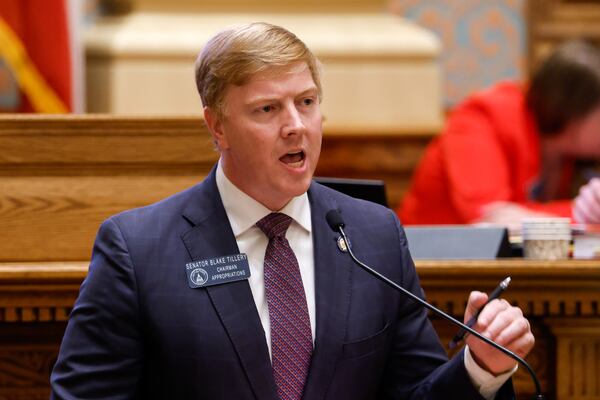 State Sen. Blake Tillery, R-Vidalia, speaks earlier this month in support of his legislation to reduce Georgia's income tax. (Arvin Temkar/AJC)