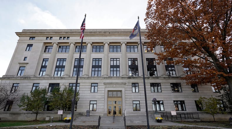 FILE - The Genesee County Courthouse is shown in Flint, Mich., Wednesday, Oct. 28, 2020. (AP Photo/Paul Sancya, File)