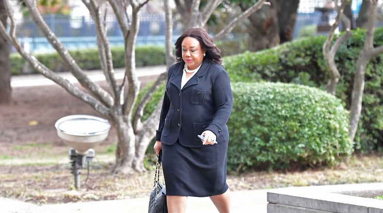Then-DeKalb Commissioner Sharon Barnes Sutton walks toward the County Courthouse for a hearing on her challenge of the makeup of the Dekalb Board of Ethics in 2017. HYOSUB SHIN / HSHIN@AJC.COM