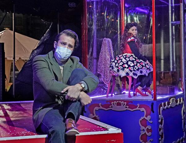 Joseph Lattanzi during rehearsals for the Atlanta Opera's pandemic-era production of "Pagliacci," which was staged in a circus tent. 
(Courtesy of Ken Howard)