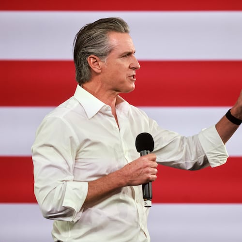 FILE - Gov. Gavin Newsom speaks during a campaign event on Proposition 50, Nov. 1, 2025, in Los Angeles. (AP Photo/Ethan Swope, File)