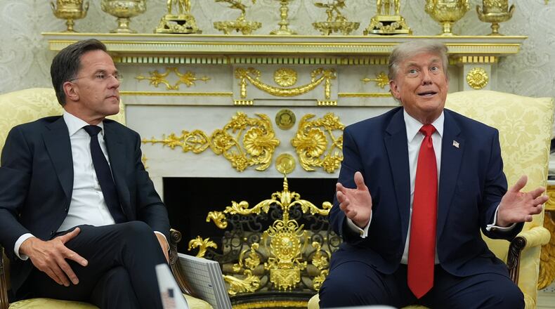 President Donald Trump meets with NATO Secretary General Mark Rutte in the Oval Office at the White House, Wednesday, June 24, 2026, in Washington. (AP Photo/Jacquelyn Martin)