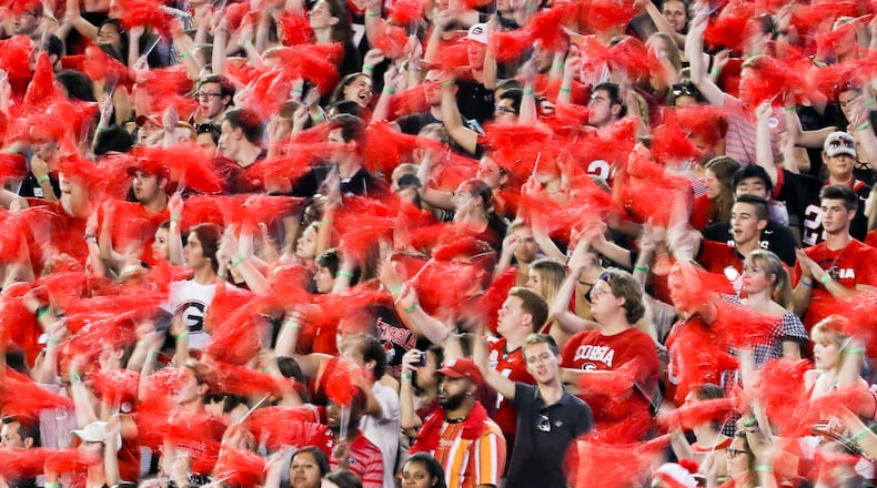 10/06/2018 -- Athens, Georgia -- Fans cheer during the first quarter of an Georgia and Vanderbilt NCAA college football game at Sanford Stadium in Athens, Saturday, October 6, 2018. (ALYSSA POINTER/ALYSSA.POINTER@AJC.COM)