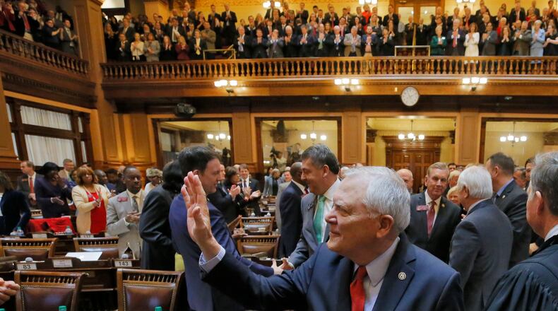 Gov. Nathan Deal enters the House chamber where he outlined his agenda last month. BOB ANDRES /BANDRES@AJC.COM