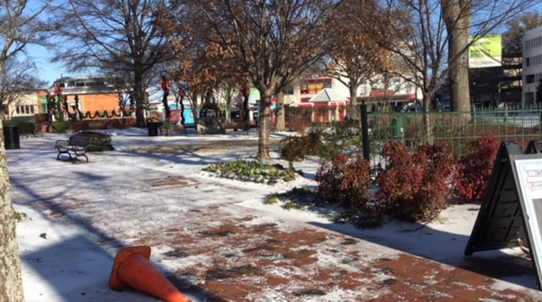 Marietta Square is quiet and icy the morning after a winter storm rolled through metro Atlanta.