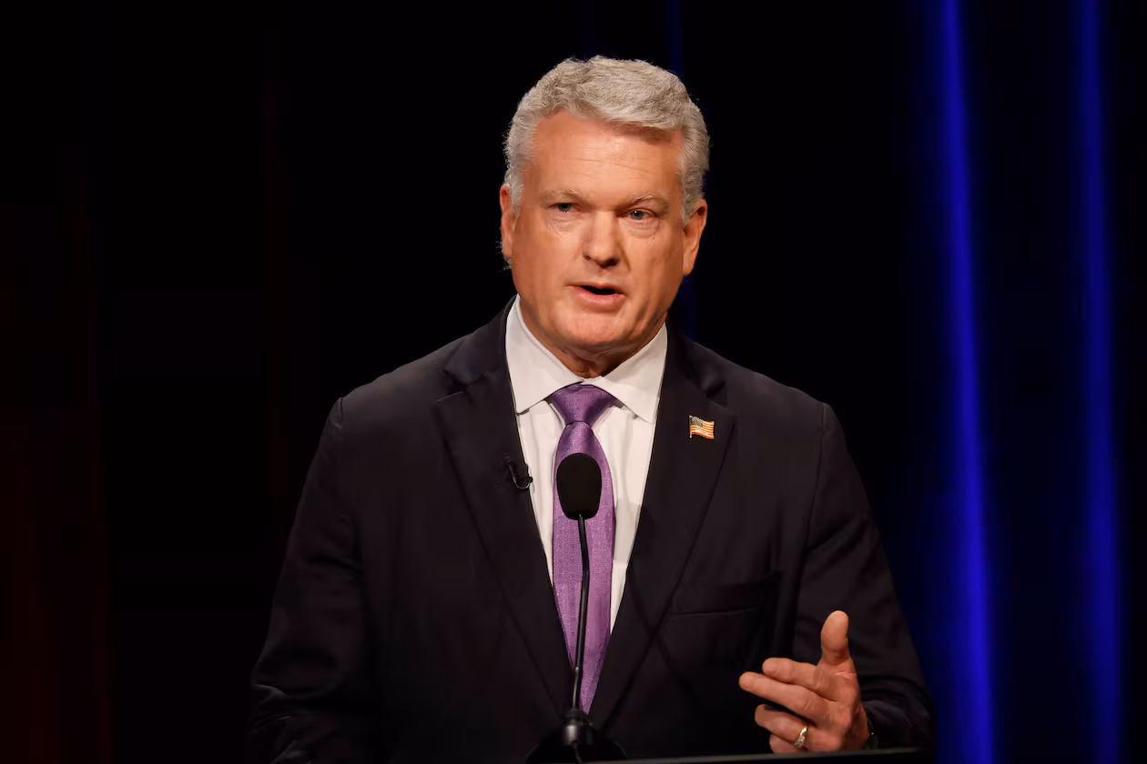 U.S. Rep. Mike Collins, R-Jackson, speaks at the Atlanta Press Club Loudermilk-Young debate for the U.S. Senate at Georgia Public Broadcasting last month. (Miguel Martinez/AJC)
