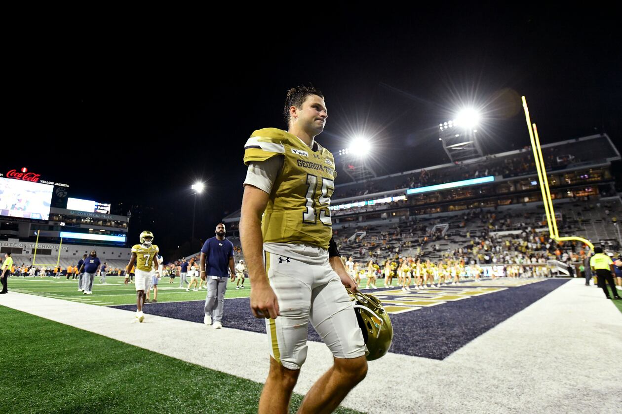 Georgia Tech quarterback Alberto Mendoza leaves the field after a 45-24 loss to Tennessee on Saturday, Sept. 12, 2026, at Bobby Dodd Stadium in Atlanta. (Hyosub Shin/AJC)