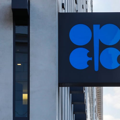 FILE - The logo of the Organization of the Petroleum Exporting Countries (OPEC) is displayed outside of OPEC's headquarters in Vienna, Austria, March 3, 2022. (AP Photo/Lisa Leutner, File)