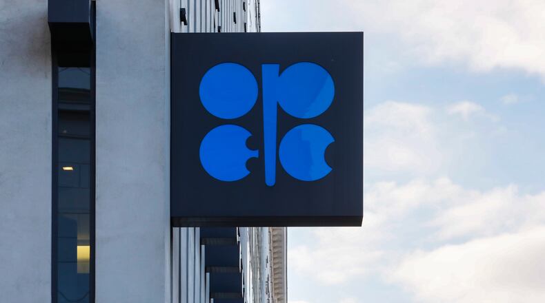 FILE - The logo of the Organization of the Petroleum Exporting Countries (OPEC) is displayed outside of OPEC's headquarters in Vienna, Austria, March 3, 2022. (AP Photo/Lisa Leutner, File)