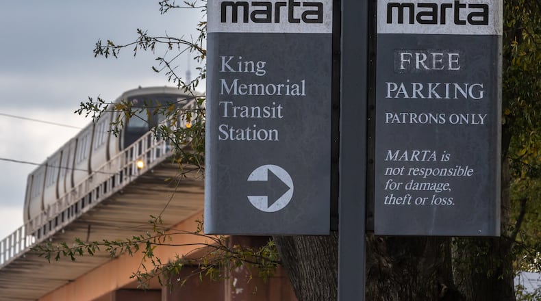 The King Memorial Transit Station located at 377 Decatur St SE & Grant Street in Atlanta. A MARTA train that derailed Wednesday morning was re-railed several hours later, and service had partially returned to normal by the evening. About 16 passengers were aboard when a wheel “lost contact with the rail” at around 7:30 a.m. near the King Memorial station, an agency spokesperson said. No injuries were reported, and all passengers were moved to another train and taken to the Edgewood/Candler Park station. (John Spink/AJC)
