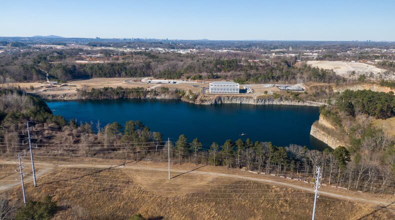 February 23, 2021 Atlanta - A proposed data center with new residences, offices and retail is located near the Beltline and the Westside Park at Bellwood Quarry, shown in aerial photography on Tuesday, February 23, 2021. (Hyosub Shin / Hyosub.Shin@ajc.com)
