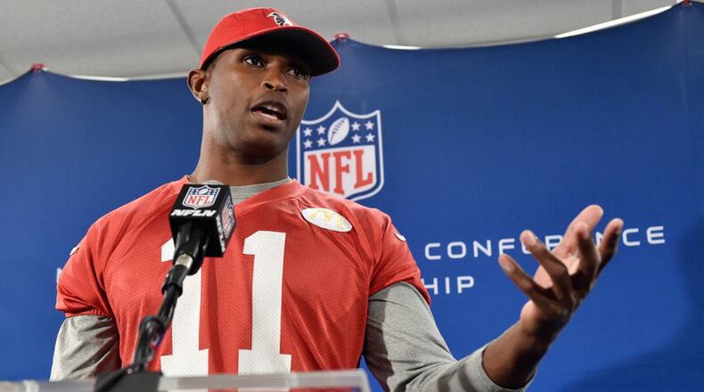 Falcons wide receiver Julio Jones speaks during press conference Thursday, Jan. 19, 2017, about the team's preparation to play the Green Bay Packers in the NFC Championship game.