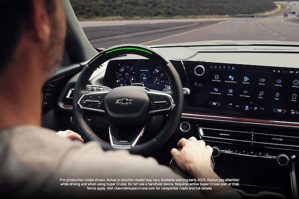 View of Super Cruise hands-free driver assistance technology engaged in a pre-production 2024 Chevrolet Traverse Z71. (Courtesy of General Motors Co./TNS)