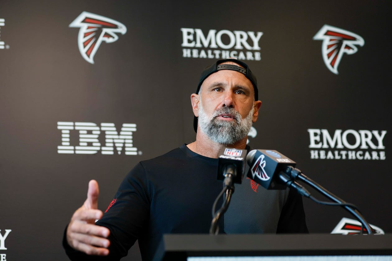 The Falcons’ pass rush has been attacking from a lot different places. “We’ve gotten better for sure,” Falcons defensive coordinator Jeff Ulbrich says. “They’re starting to understand the rush plan better.” (Miguel Martinez/AJC)