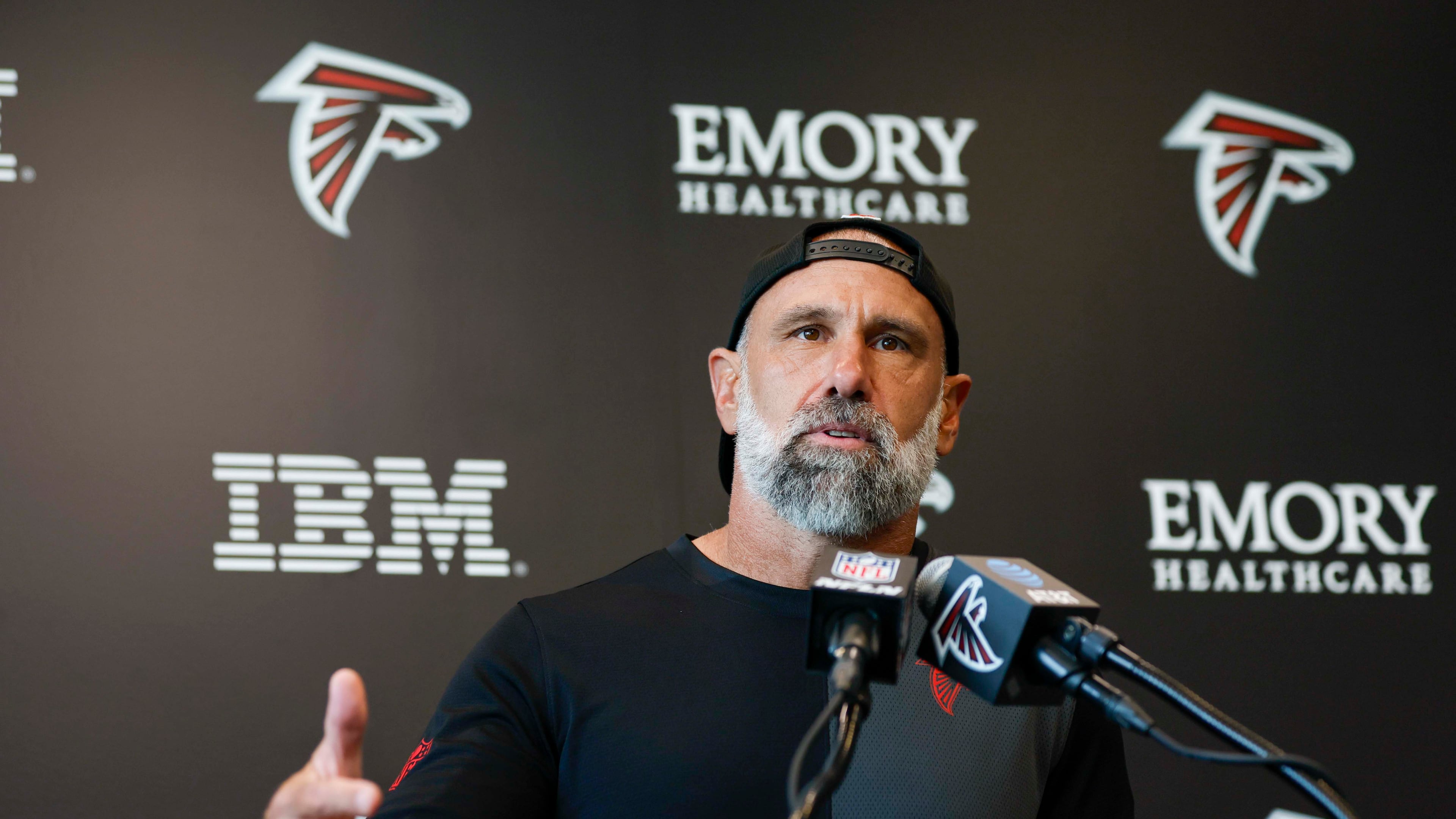 Falcons defensive coordinator Jeff Ulbrich is looking to bring some of the momentum from his years with the New York Jets in his first season in Atlanta.
(Miguel Martinez/AJC)