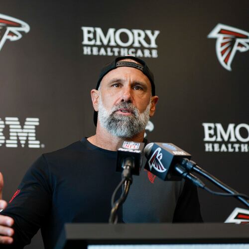 The Falcons’ pass rush has been attacking from a lot different places. “We’ve gotten better for sure,” Falcons defensive coordinator Jeff Ulbrich says. “They’re starting to understand the rush plan better.” (Miguel Martinez/AJC)