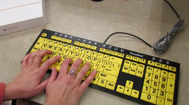 An adaptive keyboard like this one can be helpful for people with low vision. Visitors to the Assistive Technology Lab in Cobb County can try out the keyboard, along with other products for enhancing vision like magnifiers and magnification software. CONTRIBUTED BY COBB SENIOR SERVICES