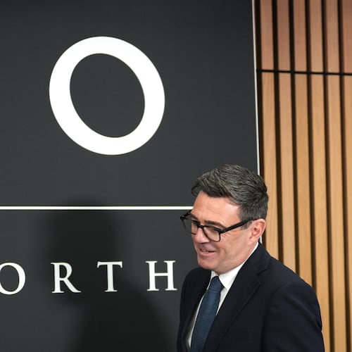 Britain's Prime Minister Andy Burnham arrives to hold a National Economic Council meeting at No 10 North at Heron House in Manchester, England. Friday July 24, 2026. (Christopher Furlong/Pool Photo via AP)