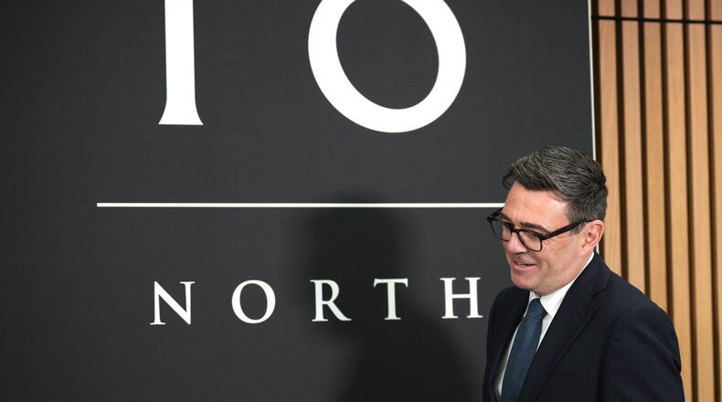 Britain's Prime Minister Andy Burnham arrives to hold a National Economic Council meeting at No 10 North at Heron House in Manchester, England. Friday July 24, 2026. (Christopher Furlong/Pool Photo via AP)