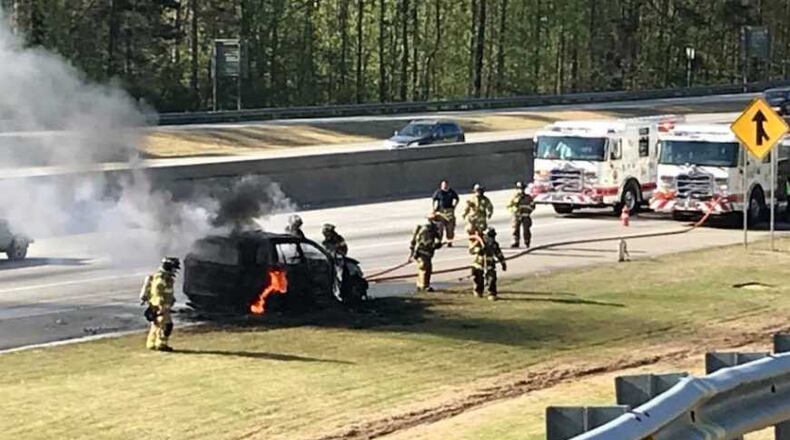 A minivan burst into flames on Ga. 400 near Alpharetta, closing southbound lanes for a bit. Public safety personnel are unsure of how the fire started.