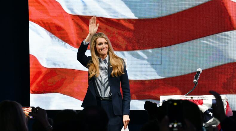 January 5, 20201 Atlanta - Senator Kelly Loeffler leaves after she spoke to her supporters during an Election Night Party for Senators David Perdue and Kelly Loeffler at Grand Hyatt Hotel in Buckhead on Tuesday, January 5, 2021. (Hyosub Shin / Hyosub.Shin@ajc.com)