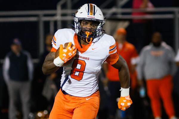 North Cobb running back Zach Belyeu runs the ball during the North Cobb vs. Marietta High School football game at Northcutt Stadium in Marietta, Ga., on Friday, October 10, 2025. (Abbey Cutrer/AJC)