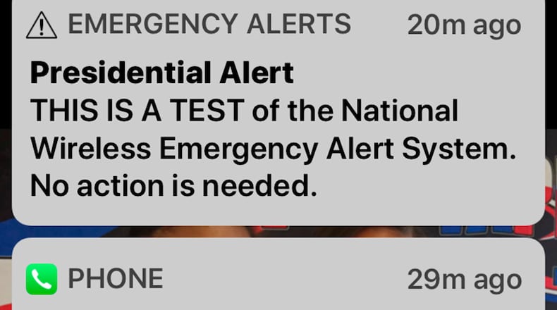Cellphone users across the United States received a "President Alert" on Wednesday, Oct. 3, 2018. The alert is part of an effort by the Federal Emergency Management Agency and the Federal Communications Commission to conduct a nationwide test of Wireless Emergency Alerts and the Emergency Alert System. (Irwin Thompson/Dallas Morning News/TNS)