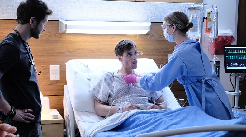 THE RESIDENT: L-R: Matt Czuchry, guest star Andy Ridings and Emily VanCamp in the "So-Dawn Long" episode of THE RESIDENT airing Tuesday, March 17 (8:00-9:00 PM ET/PT) on FOX. ©2020 Fox Media LLC Cr: Guy D'Alema/FOX