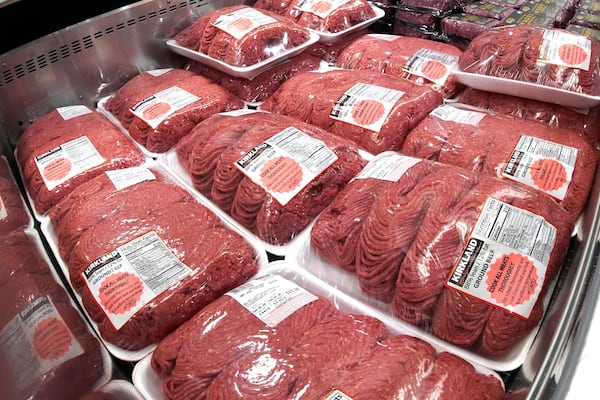 FILE - This is a cooler of ground beef in a Costco Warehouse in Pittsburgh on Wednesday, Feb. 26, 2025. (AP Photo/Gene J. Puskar, File)