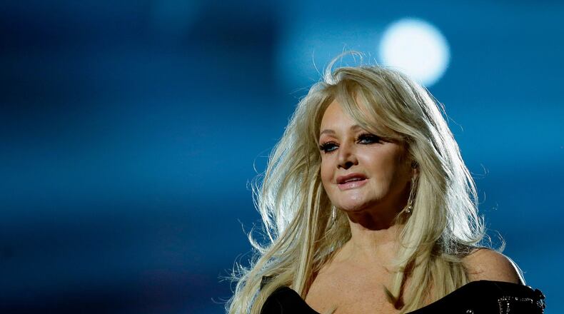FILE - Singer Bonnie Tyler performs her song "Believe in Me" during a rehearsal for the final of the Eurovision Song Contest at the Malmo Arena in Malmo, Sweden on May 17, 2013. (AP Photo/Alastair Grant, File)