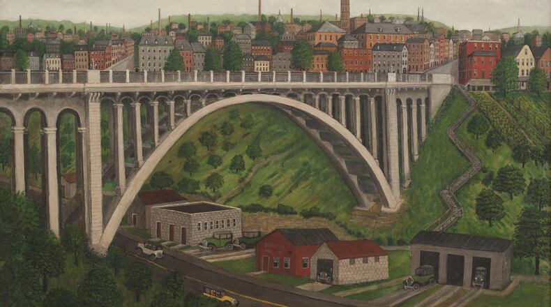 Self-taught artist John Kane's "Larimer Avenue Bridge," (1932), oil on canvas.
Courtesy of Carnegie Museum of Art, gift of G. David Thompson.