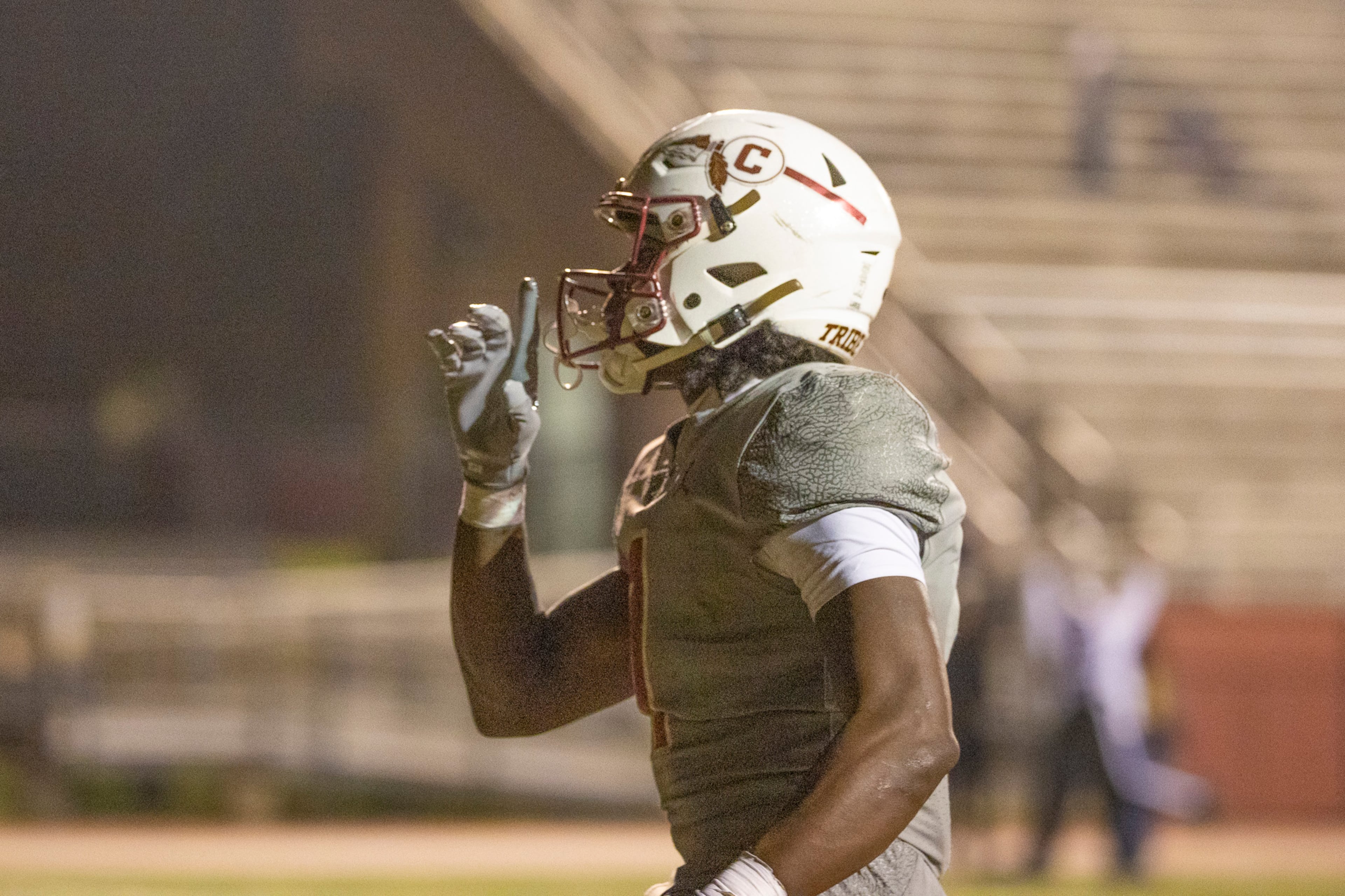 Creekside runing back Gary Walker (1) celebrates the game-winning touchdown during the second half of the class 4A semifinal against Kell at Creekside High School in Fairburn, GA on Friday, December 5, 2025. (Oscar Guevara Saenz for the AJC)