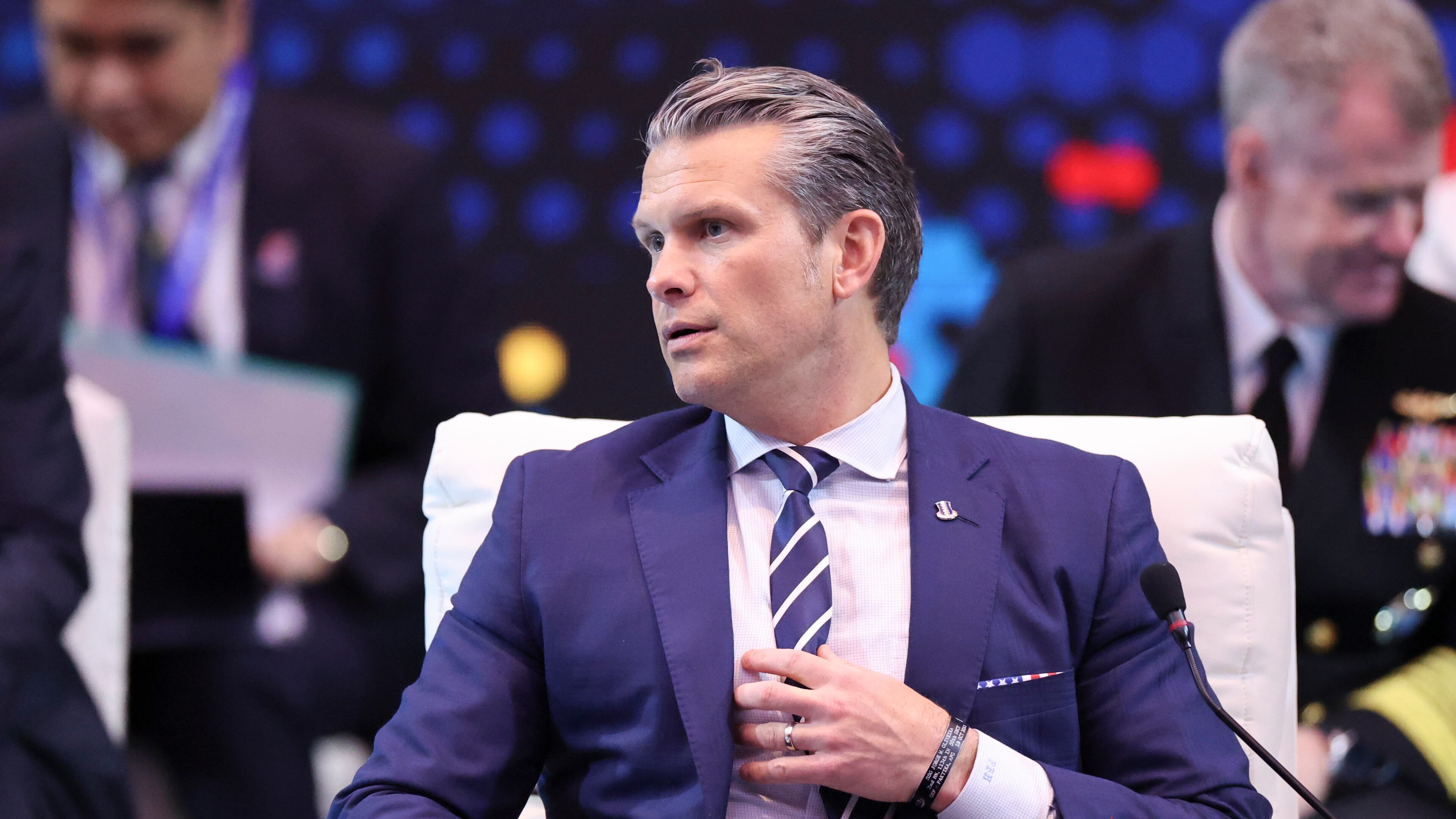 U.S. Defense Secretary Pete Hegseth attends the Association of Southeast Asian Nations (ASEAN)-United States Defence Ministers' High Tea, as part of the ASEAN Defense Ministers' meeting, in Kuala Lumpur, Malaysia, Saturday, Nov. 1, 2025. (Hasnoor Hussainl/Pool Photo via AP)