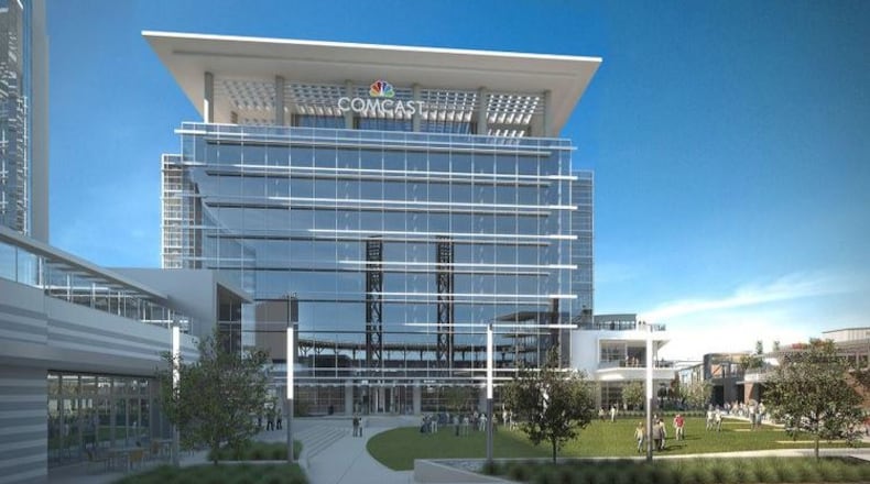 Comcast will occupy 100 percent of a nine-story office building in the mixed-use development adjacent to the stadium.
