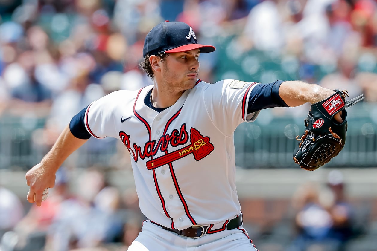 Atlanta Braves pitcher JR Ritchie delivers to a Washington Nationals batter during the first inning of a baseball game, Sunday, Aug. 2, 2026, in Atlanta. (AP Photo/Erik S. Lesser)