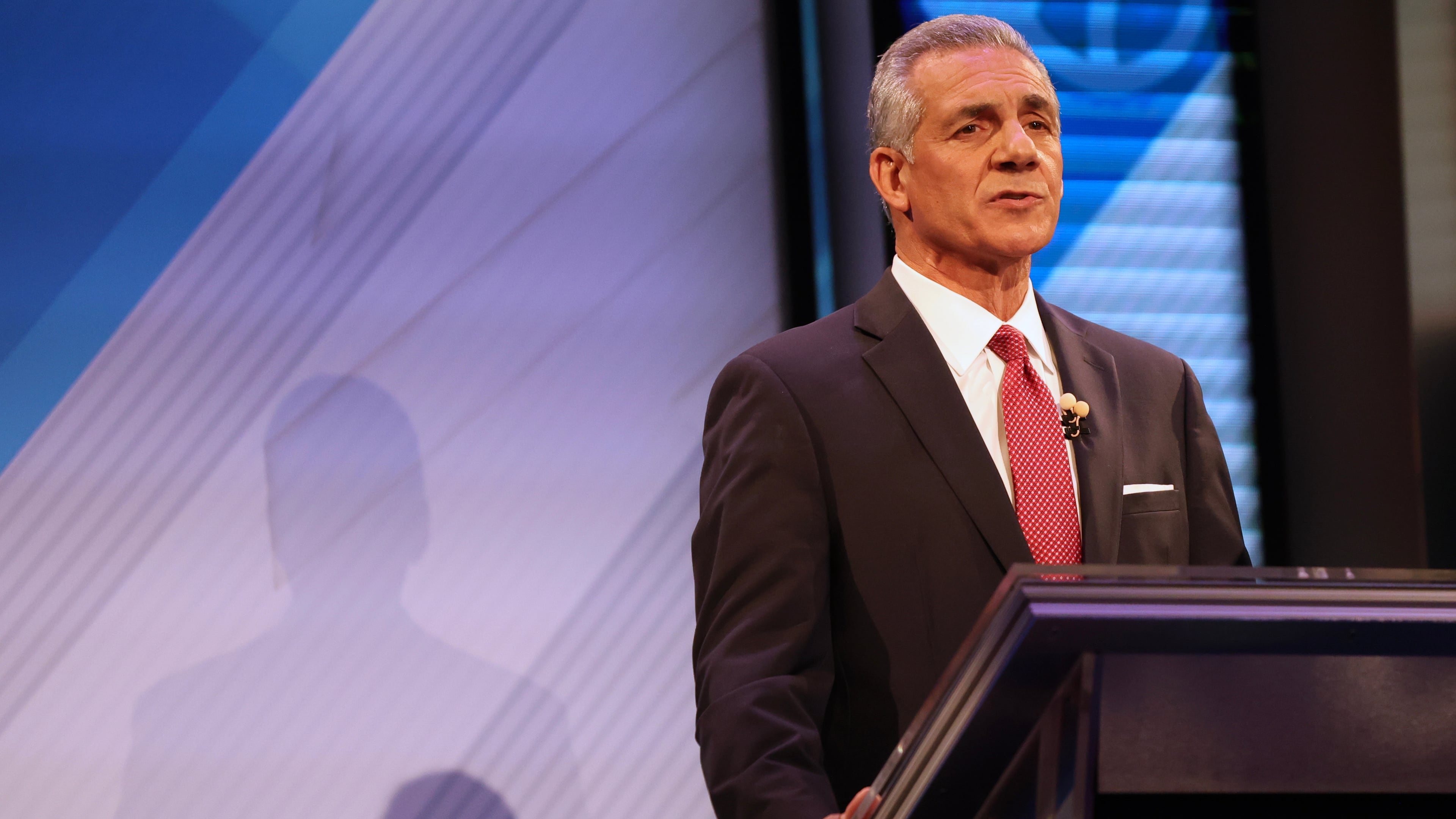 Republican Jack Ciattarelli speaks during the final debate in the New Jersey governor's race with Democrat Mikie Sherrill, Wednesday, Oct. 8, 2025, in New Brunswick, N.J. (AP Photo/Heather Khalifa)