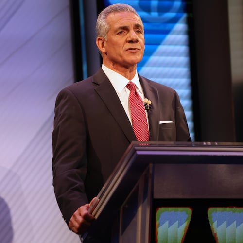 Republican Jack Ciattarelli speaks during the final debate in the New Jersey governor's race with Democrat Mikie Sherrill, Wednesday, Oct. 8, 2025, in New Brunswick, N.J. (AP Photo/Heather Khalifa)