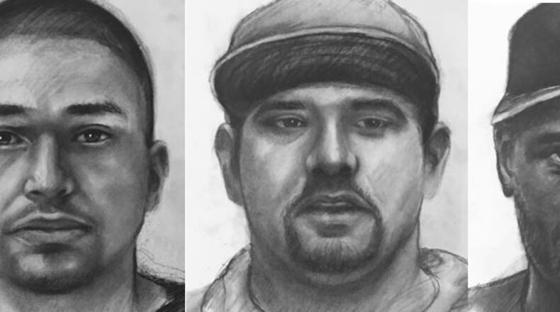 These are police sketches of three suspects in a home invasion robbery in Atlanta.