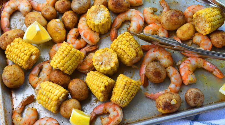 Easy and delicious Sheet-Pan Shrimp Boil delivers summer flavors in less than 30 minutes.
(Chris Hunt for The Atlanta Journal-Constitution.)