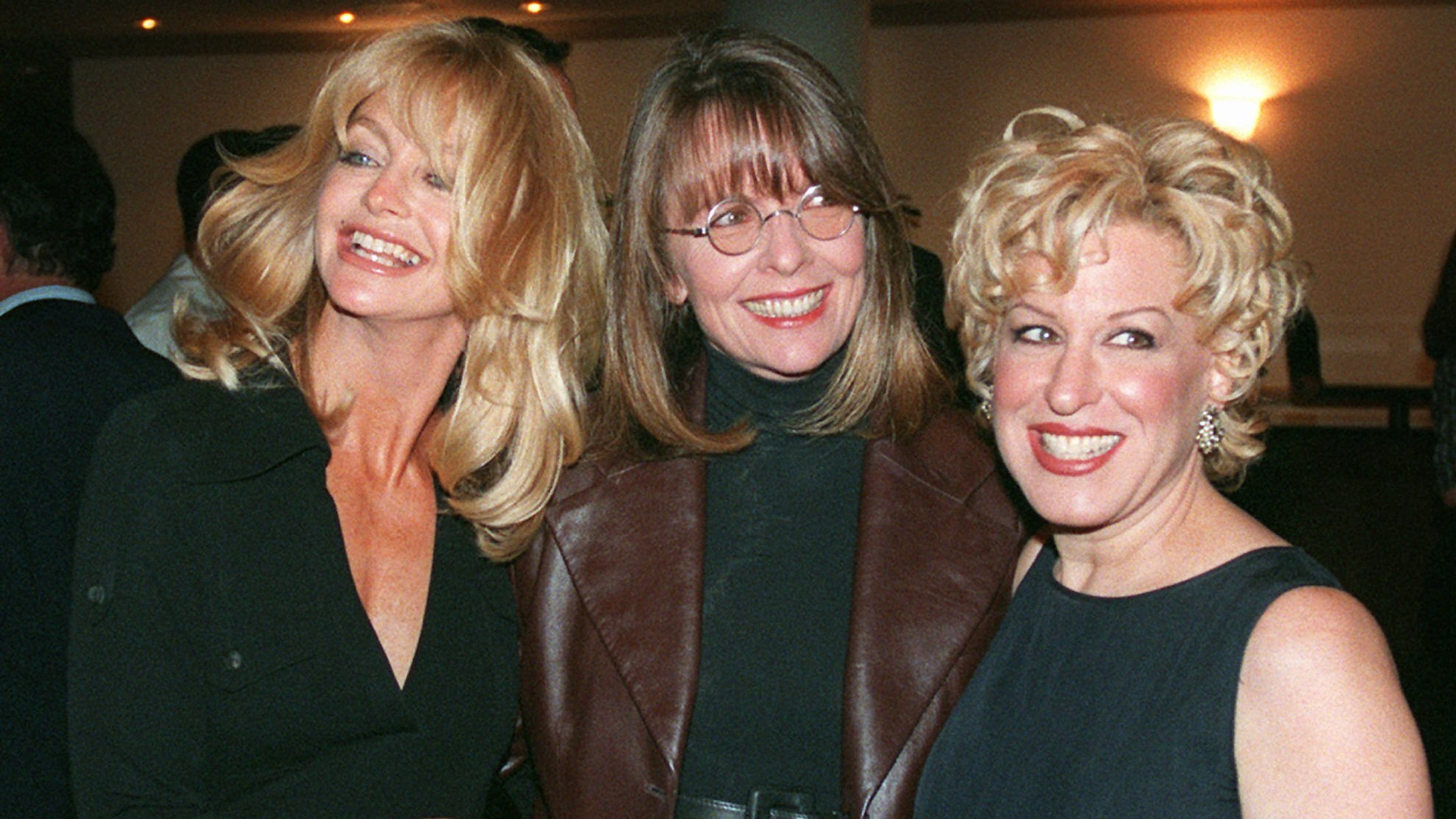 FILE - Goldie Hawn, from left, Diane Keaton, and Bette Midler appear at the premiere of their film "The First Wives Club" in Los Angeles on Sept.16, 1996. (AP Photo/ Frank Wiese, File)