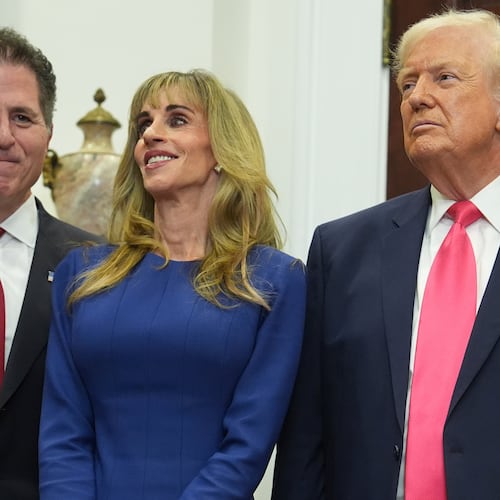 Michael Dell, left, his wife Susan and President Donald Trump listen during an event on "Trump Accounts" for kids in the Roosevelt Room of the White House, Tuesday, Dec. 2, 2025, in Washington. (AP Photo/Evan Vucci)