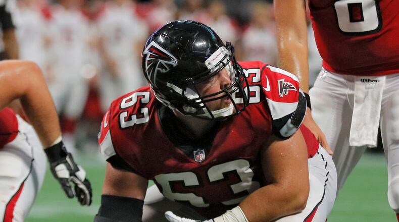 Atlanta Falcons offensive guard Ben Garland during a game this season. BOB ANDRES /BANDRES@AJC.CO