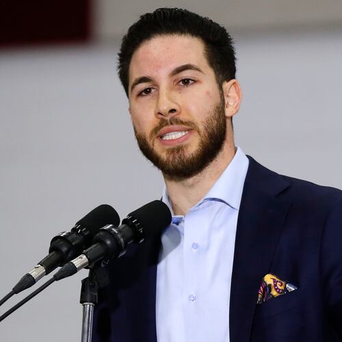FILE - Rep. Abdullah Hammoud, D-Dearborn, speaks during a campaign rally in Dearborn, Mich., on March 7, 2020. (AP Photo/Paul Sancya, File)