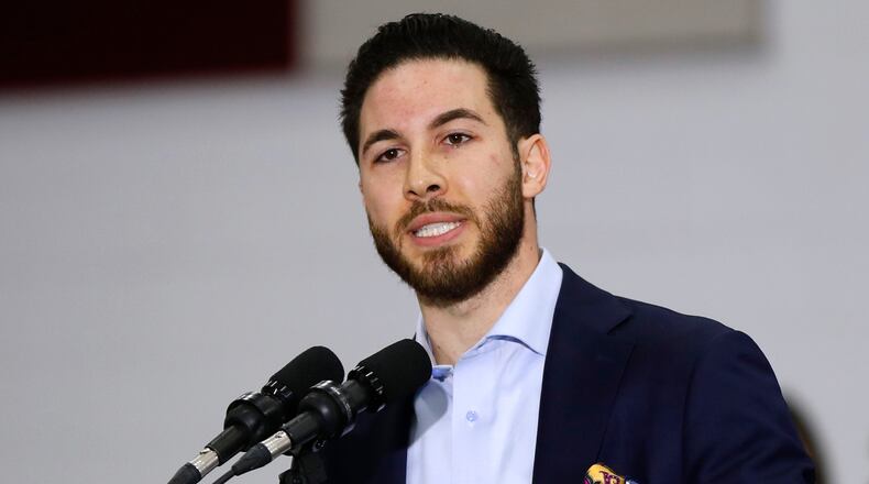 FILE - Rep. Abdullah Hammoud, D-Dearborn, speaks during a campaign rally in Dearborn, Mich., on March 7, 2020. (AP Photo/Paul Sancya, File)